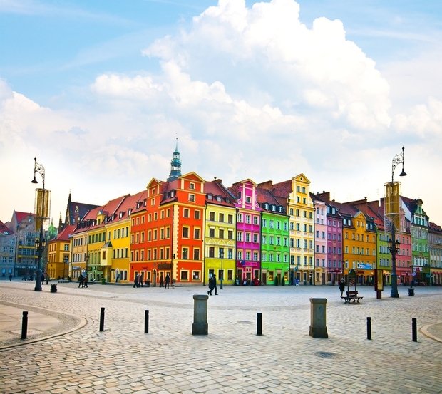 弗罗茨瓦夫的五颜六色的城市中心，波兰。