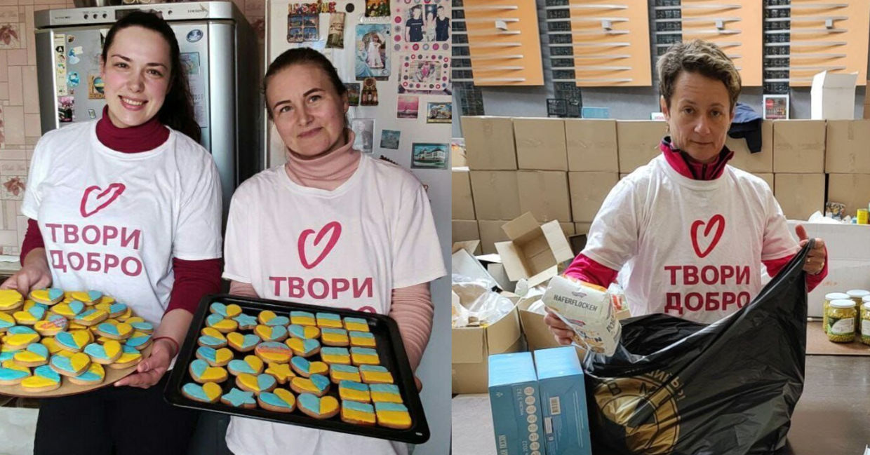 乌克兰志愿者帮助为老年人和大家庭组合起来。